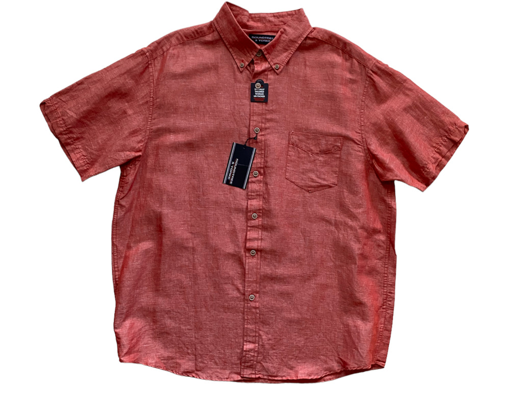 Roundtree & Yorke Nwt Linen & Cotton Red Rust Short Sleeve Button Down Shirt L